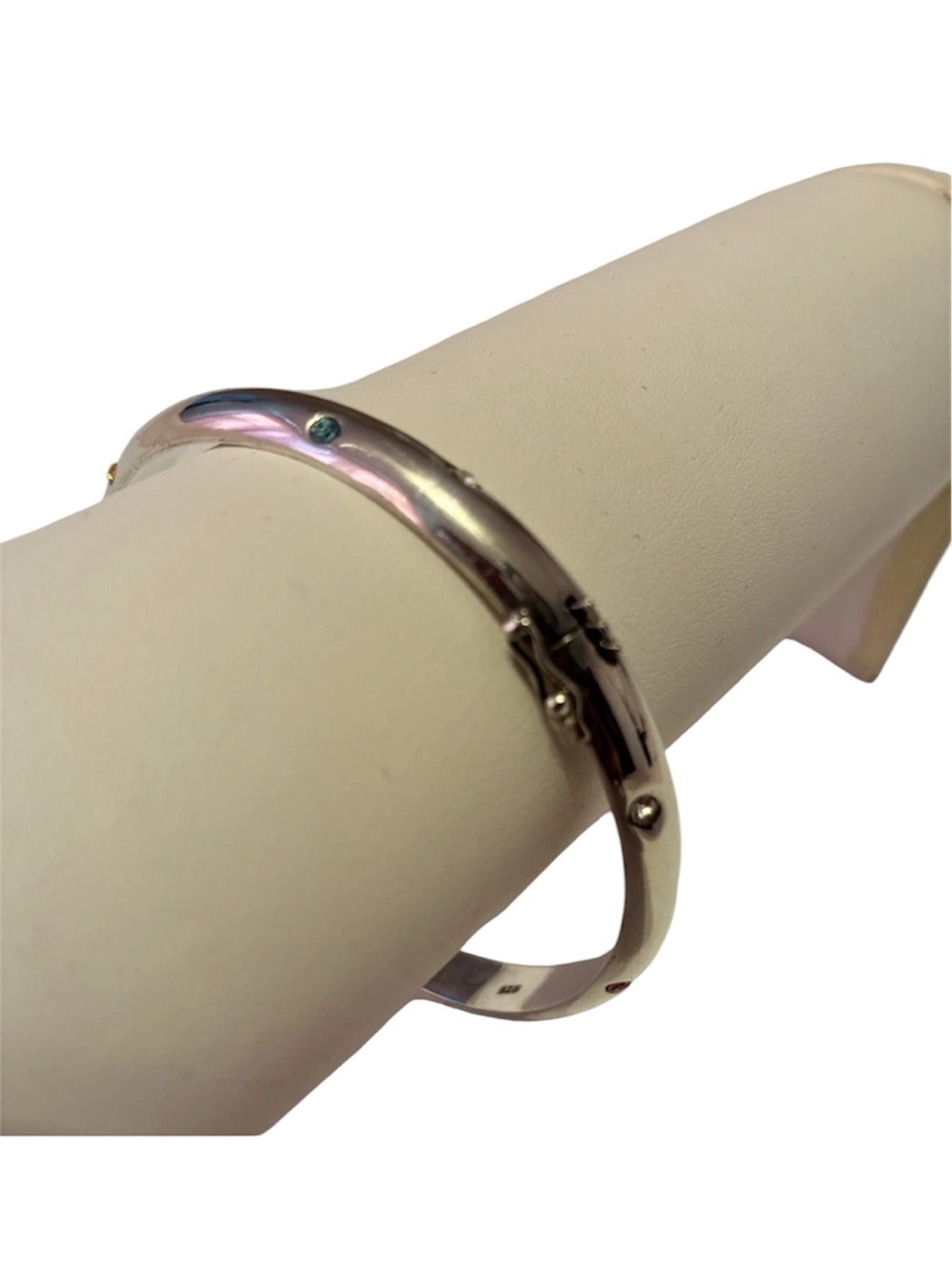 Sterling 925 Silver Hinged Bangle Bracelet  with Multi-colored Stones